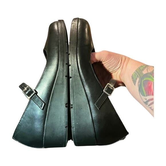 Anne Klein Black Leather Mary Jane Wedge Heels Size 7M classic old money preppy - Picture 9 of 13